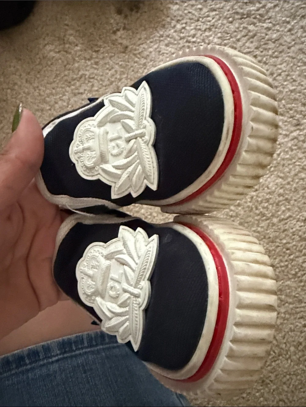 Kids Slip-On Sneakers with White Crest Patch - Navy